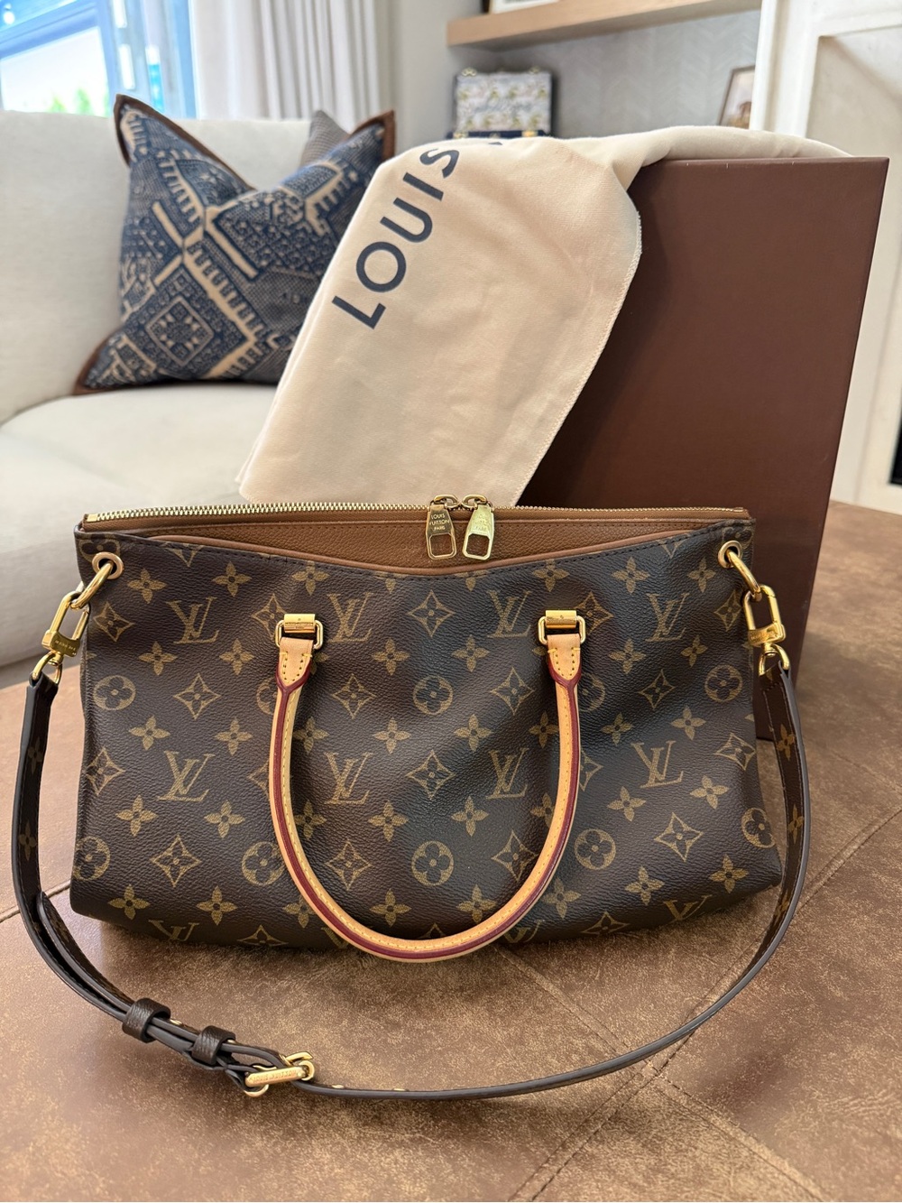 Authentic Louis Vuitton Monogram Pallas Shoulder Bag with strap